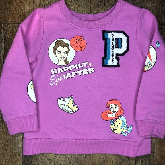 Disney Other - Disney 100 Princess Pullover Sweatshirt Patch Graphics Pink Soft 2T PreOwned